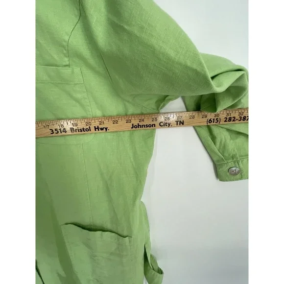 NWT Denim & Co Womens 1X Pants Suit Linen Blend Lime Green Safari Tunic Pockets - Picture 5 of 16